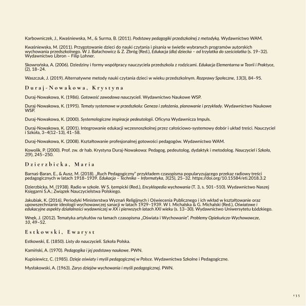 Polska pedagogika przedszkolna i wczesnoszkolna - bibliografia